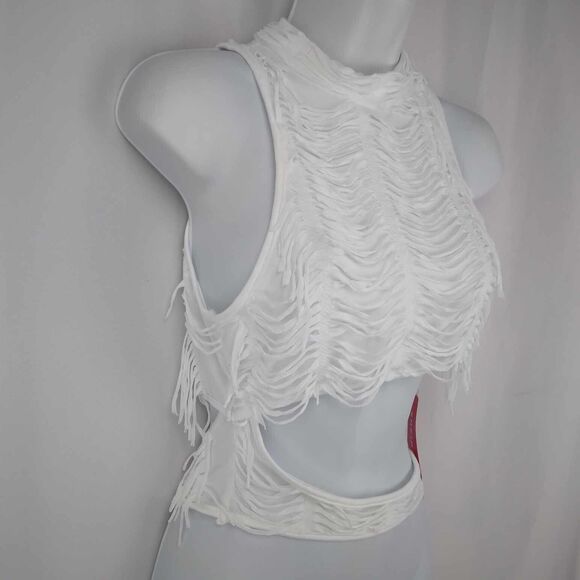 NWT Shein Icon White Fringe Cut Out Cropped Halter Top Women's Size US 6 Medium - Picture 3 of 13